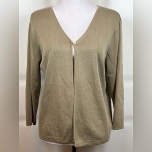 Pineapple Moon Silk Blend Cardigan Large Tansy Green Lightweight V Neck